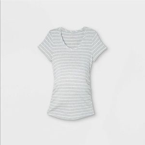 Scoop neck maternity tee - grey and white stripe